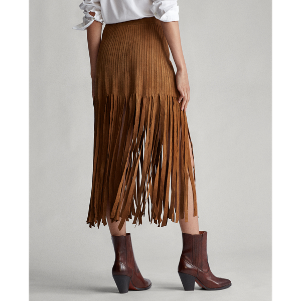 Pale Russet Fringe-Trim Suede Skirt Polo Ralph Lauren 5
