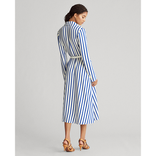 Collection Blue/White Satin Long-Sleeve Wrap Dress Polo Ralph Lauren 5