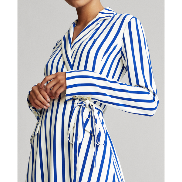Collection Blue/White Satin Long-Sleeve Wrap Dress Polo Ralph Lauren 6