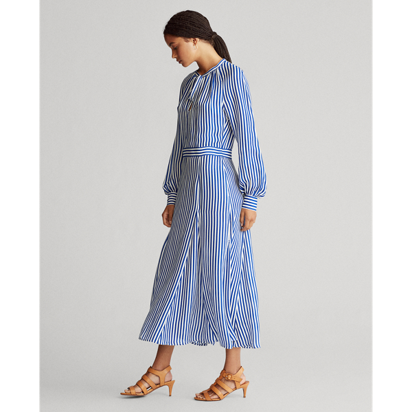 Royal/White Striped Silk-Blend Dress Polo Ralph Lauren 5
