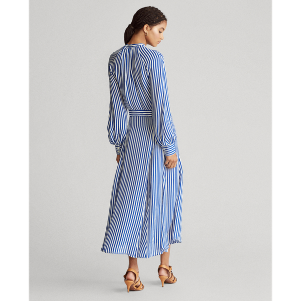 Royal/White Striped Silk-Blend Dress Polo Ralph Lauren 6