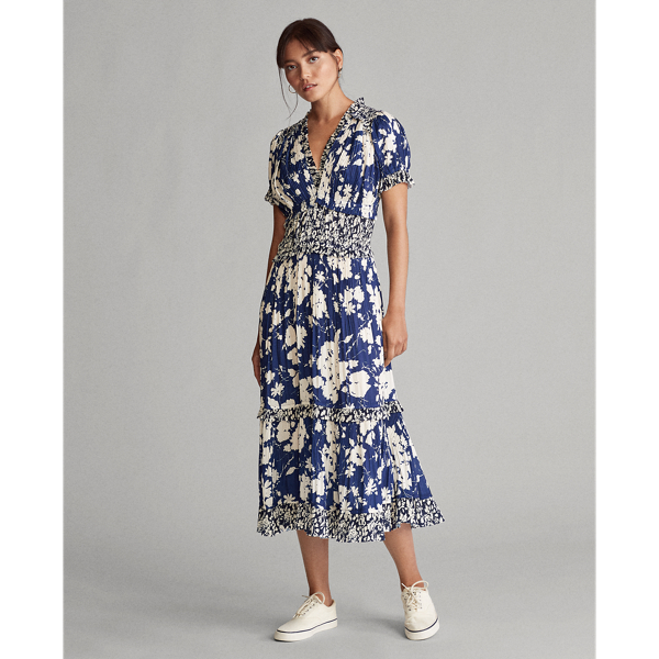 Royal/Navy Floral Multi Pleated Floral-Print Dress Polo Ralph Lauren 4
