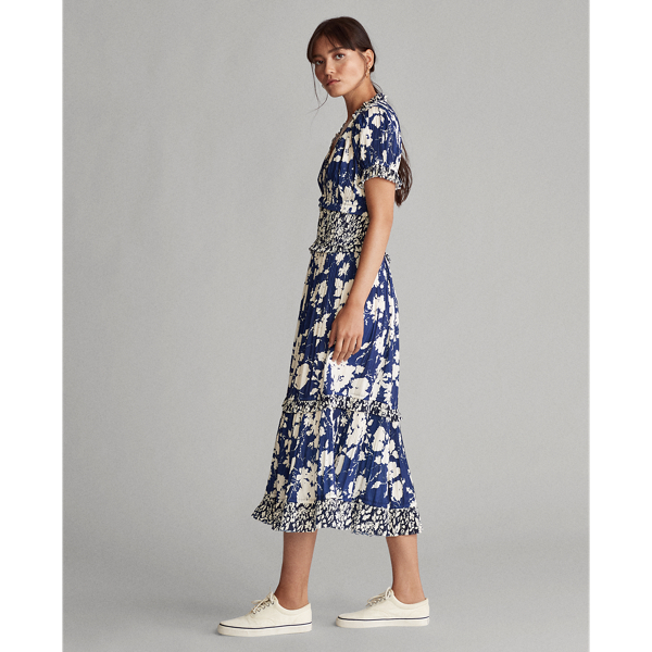 Royal/Navy Floral Multi Pleated Floral-Print Dress Polo Ralph Lauren 5