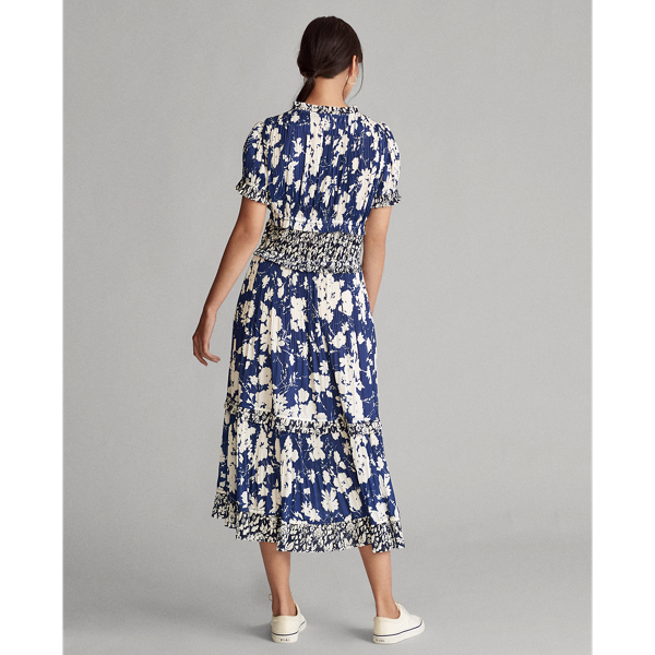 Royal/Navy Floral Multi Pleated Floral-Print Dress Polo Ralph Lauren 6