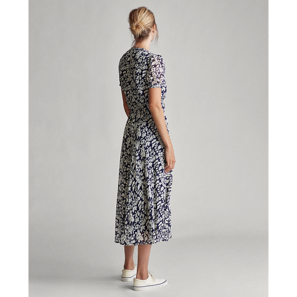 Navy Floral Floral Crepe Wrap Dress Polo Ralph Lauren 5