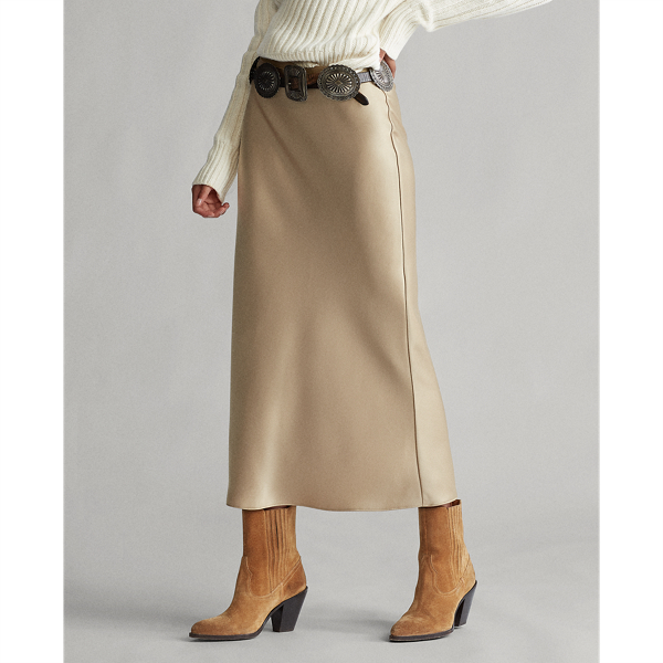 Montana Khaki Satin Midi Skirt Polo Ralph Lauren 3