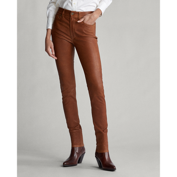 Luggage Brown Lambskin Legging Polo Ralph Lauren 3