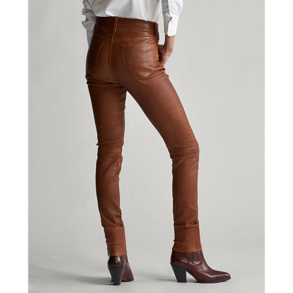 Luggage Brown Lambskin Legging Polo Ralph Lauren 4