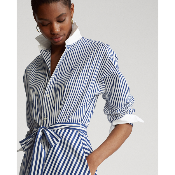 White/Navy Cotton Shirtdress Polo Ralph Lauren 6