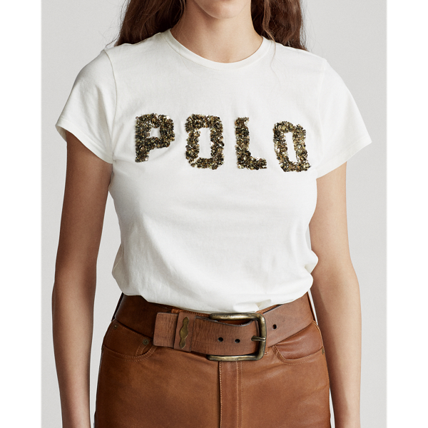 Nevis Beaded-Logo Cotton Tee Polo Ralph Lauren 5