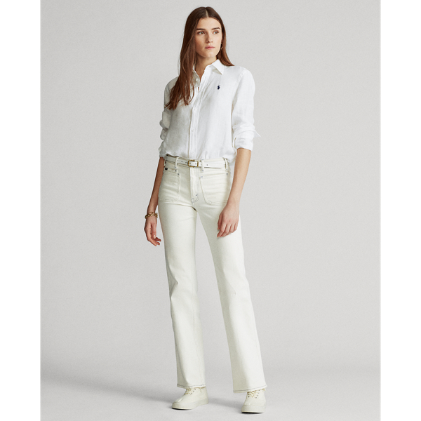 White Relaxed Fit Linen Shirt Polo Ralph Lauren 3