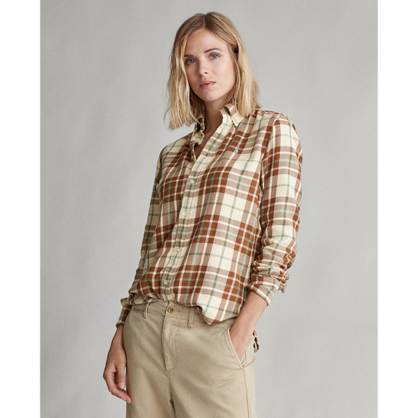 Brown/Green Plaid Cotton Twill Shirt Polo Ralph Lauren 4