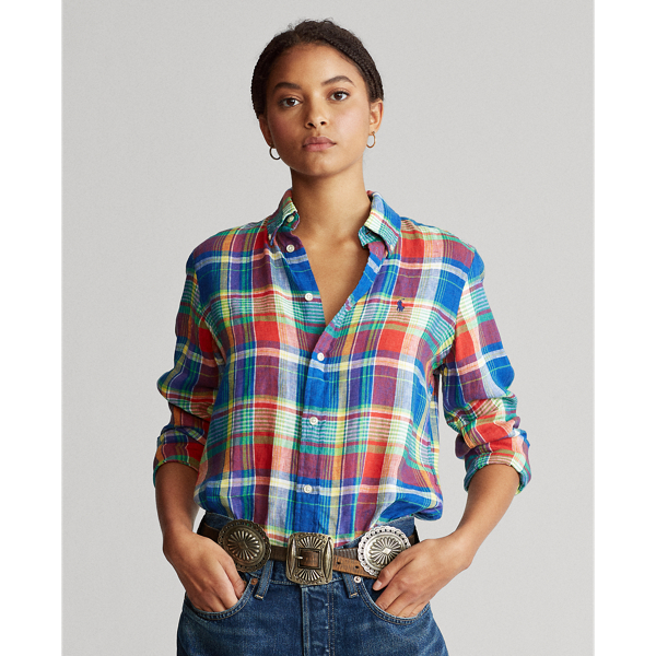 Blue/Red Linen Madras Shirt Polo Ralph Lauren 3