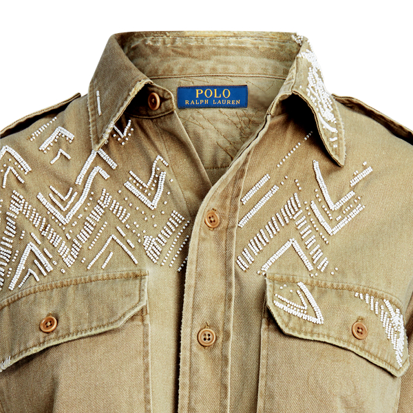 Desert Tan Beaded Twill Shirt Polo Ralph Lauren 7