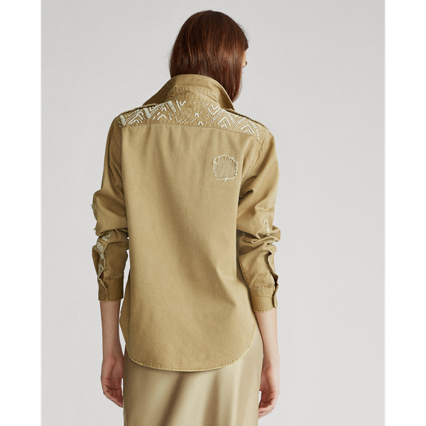 Desert Tan Beaded Twill Shirt Polo Ralph Lauren 5