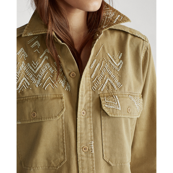 Desert Tan Beaded Twill Shirt Polo Ralph Lauren 6