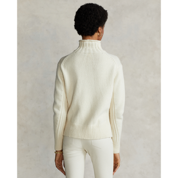 Pull &agrave; col roul&eacute; c&ocirc;tel&eacute; Polo Ralph Lauren en Cr&egrave;me authentique 4
