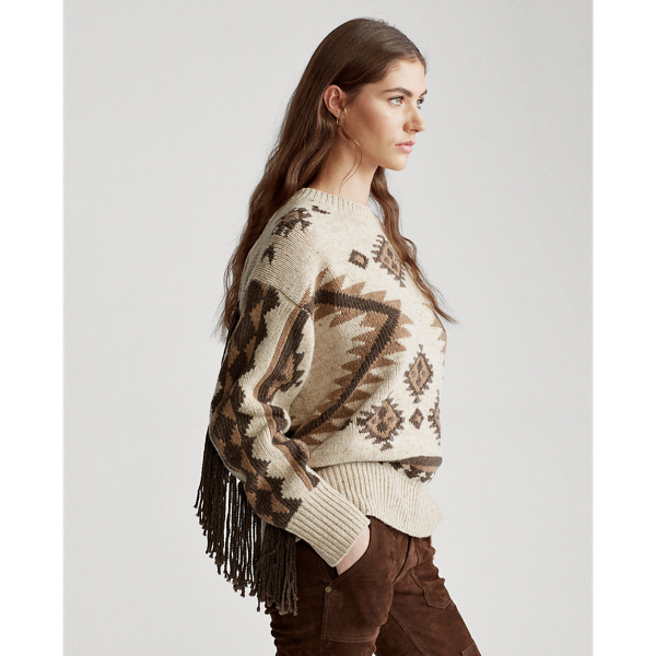 Tan Multi Fringe-Trim Wool Jumper Polo Ralph Lauren 4