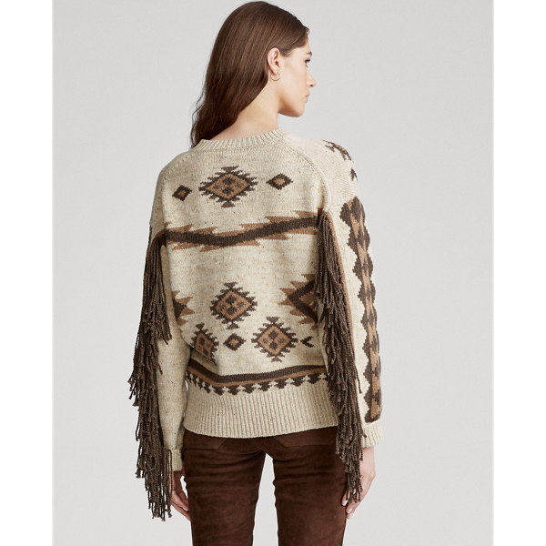 Tan Multi Fringe-Trim Wool Jumper Polo Ralph Lauren 5