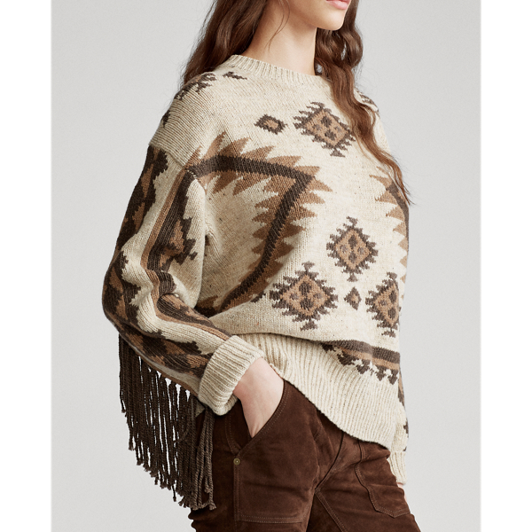 Tan Multi Fringe-Trim Wool Jumper Polo Ralph Lauren 6