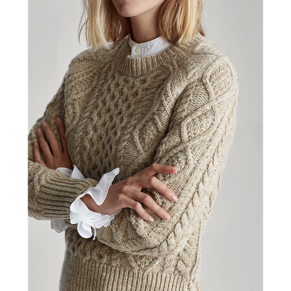Oatmeal Aran-Knit Wool-Blend Jumper Polo Ralph Lauren 5