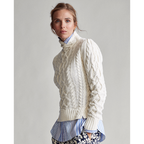 Cream Aran-Knit Roll Neck Jumper Polo Ralph Lauren 4