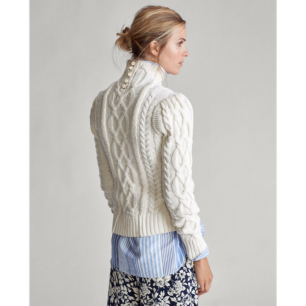Cream Aran-Knit Roll Neck Jumper Polo Ralph Lauren 5