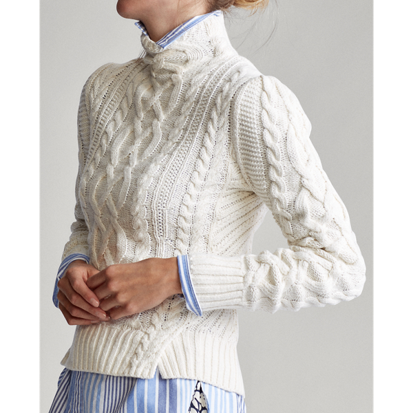 Cream Aran-Knit Roll Neck Jumper Polo Ralph Lauren 6