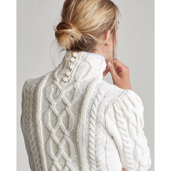 Cream Aran-Knit Roll Neck Jumper Polo Ralph Lauren 7
