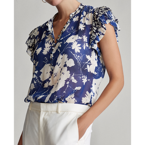 Royal Floral Crepe Floral Blouse Polo Ralph Lauren 4