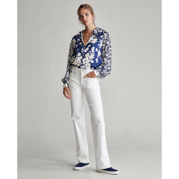 Navy/Royal Floral Multi Floral Satin Blouse Polo Ralph Lauren 4