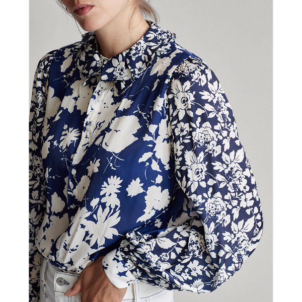 Navy/Royal Floral Multi Floral Satin Blouse Polo Ralph Lauren 7