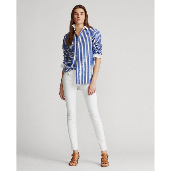 Blue/White Sequined Stripe Shirt Polo Ralph Lauren 3