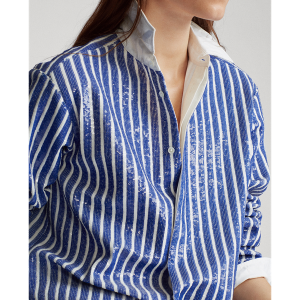 Blue/White Sequined Stripe Shirt Polo Ralph Lauren 4