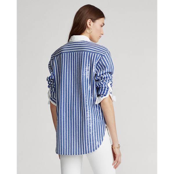Blue/White Sequined Stripe Shirt Polo Ralph Lauren 5