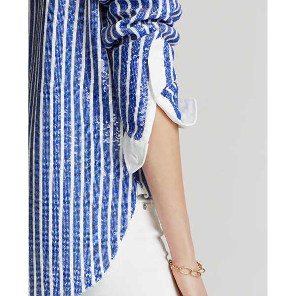 Blue/White Sequined Stripe Shirt Polo Ralph Lauren 6