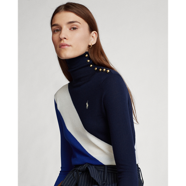 Navy Multi Buttoned-Placket Roll Neck Polo Ralph Lauren 4