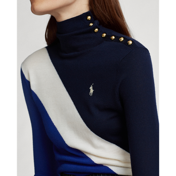 Navy Multi Buttoned-Placket Roll Neck Polo Ralph Lauren 6