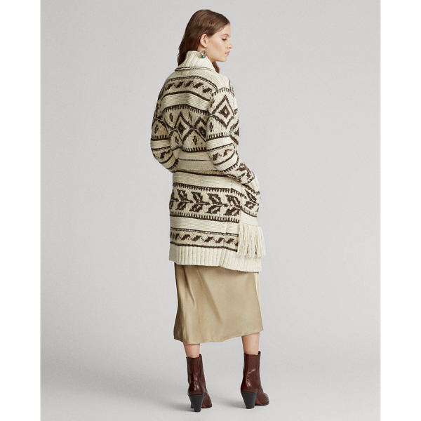 Tan Multi Fringe-Trim Shawl Cardigan Polo Ralph Lauren 4