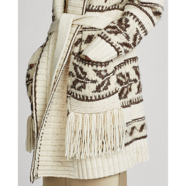 Tan Multi Fringe-Trim Shawl Cardigan Polo Ralph Lauren 5