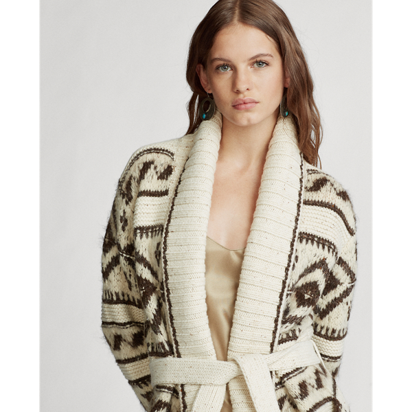 Tan Multi Fringe-Trim Shawl Cardigan Polo Ralph Lauren 6