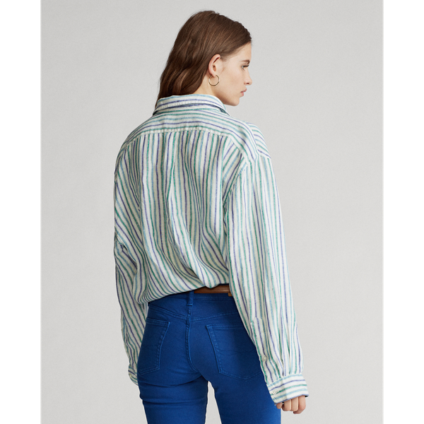 Blue Green/White Striped Linen Shirt Polo Ralph Lauren 4