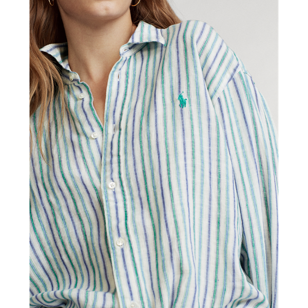 Blue Green/White Striped Linen Shirt Polo Ralph Lauren 5