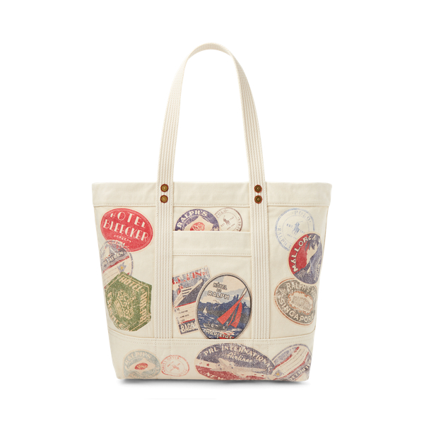 Travel-Print Canvas Large Tote