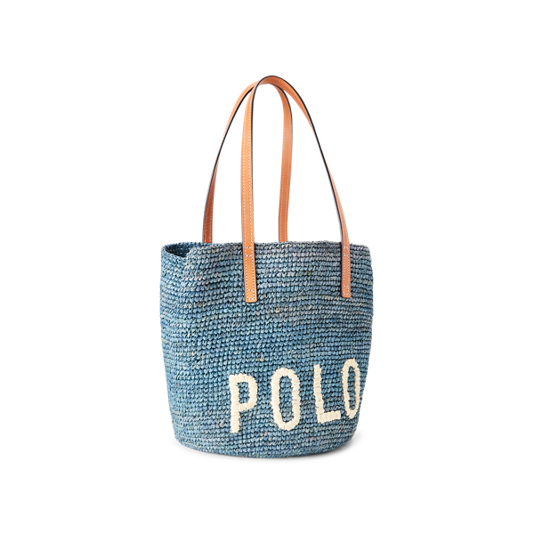 Chambray Raffia Medium Tote Bag Polo Ralph Lauren 2