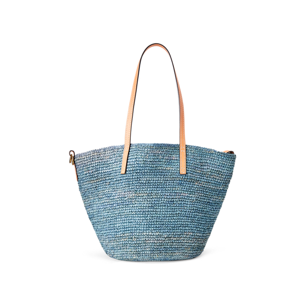 Chambray Raffia Medium Tote Bag Polo Ralph Lauren 3