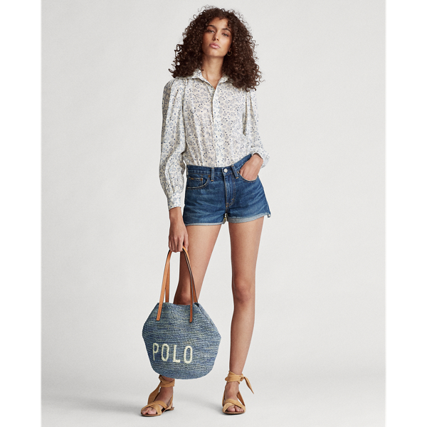 Chambray Raffia Medium Tote Bag Polo Ralph Lauren 6