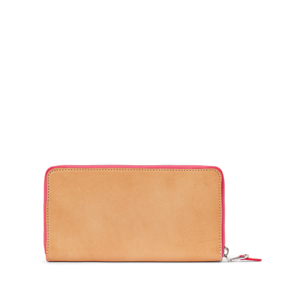 Natural/Neon Pink Leather Zip-Around Wallet Polo Ralph Lauren 2