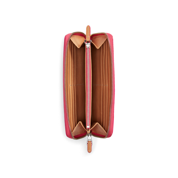 Natural/Neon Pink Leather Zip-Around Wallet Polo Ralph Lauren 3