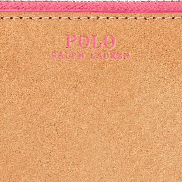 Natural/Neon Pink Leather Zip-Around Wallet Polo Ralph Lauren 4